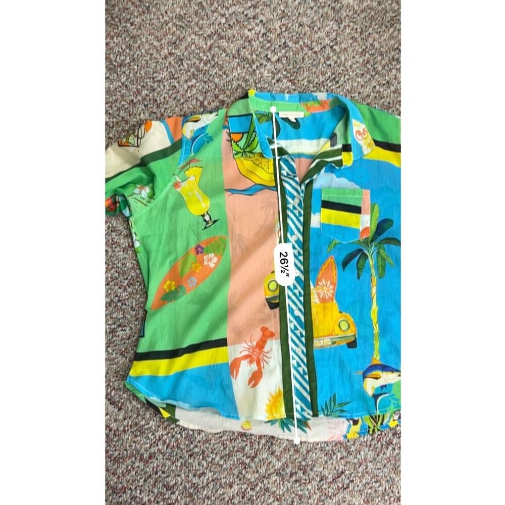 Lucky & Coco NWOT Women's Vibrant Tropical Patchwork Button Front LS Shirt Sz XL - Picture 15 of 15